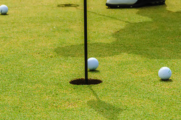 Image showing golfer putting a golf ball in to hole