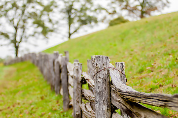 Image showing Rustic home made split rail fence in the mountains of North Caro