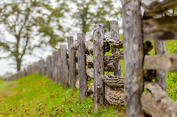 Image showing Rustic home made split rail fence in the mountains of North Caro