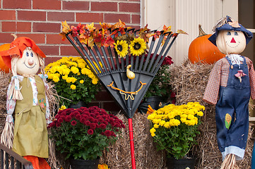 Image showing harvest decorations next to a brick building