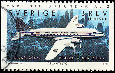 Image showing Swedish Airplane Stamp