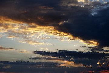 Image showing Fiery sunset sky on summer sea