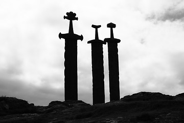Image showing The monument  Sverd i Fjell in Hafrsfjord, Norway