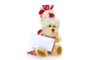 Image showing Teddybear with blank business card