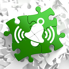 Image showing Ringing White Bell Icon on Green Puzzle.