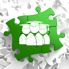 Image showing Group of Graduates Icon on Green Puzzle.