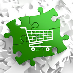 Image showing Shopping Cart Icon on Green Puzzle.