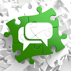 Image showing White Speech Bubble Icon on Green Puzzle.