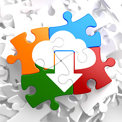 Image showing Cloud with Arrow Icon on Multicolor Puzzle.