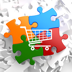 Image showing Shopping Cart Icon on Multicolor Puzzle.