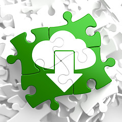 Image showing Cloud with Arrow Icon on Green Puzzle.