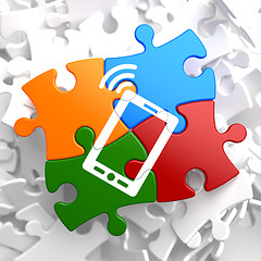 Image showing Smartphone Icon on Multicolor Puzzle.