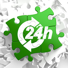 Image showing Service 24h Icon on Green Puzzle.