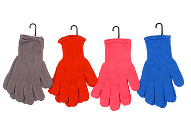 Image showing Four pairs of colorful gloves