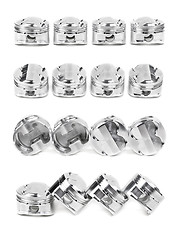Image showing Collage of a set of four polished chrome forged pistons