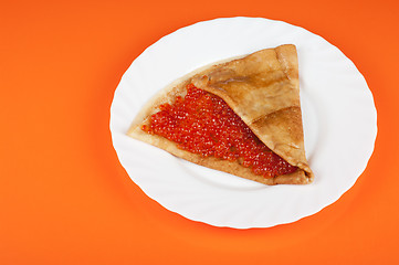 Image showing Pancake with red caviar