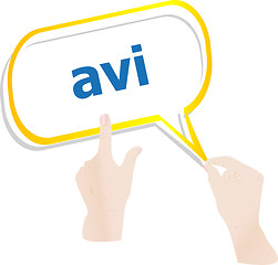 Image showing hands push avi book on speech bubbles