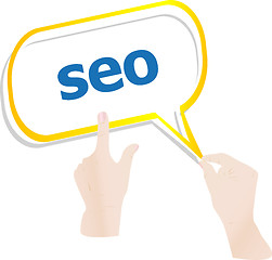 Image showing hands holding abstract cloud with SEO word, search engine optimization
