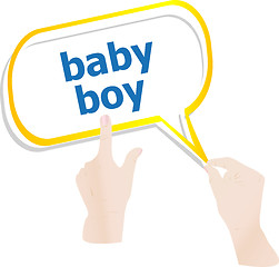 Image showing hands holding abstract cloud with baby boy word
