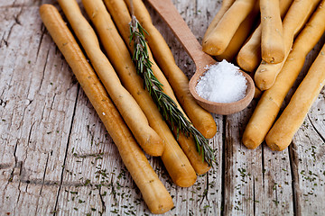 Image showing bread sticks with rosemary and salt