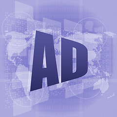 Image showing ad word on digital screen, global communication concept