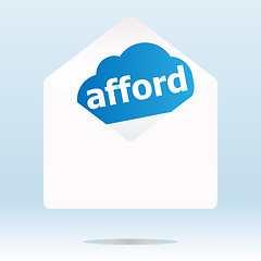 Image showing afford word blue cloud on white mail envelope
