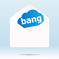 Image showing bang word on blue cloud, paper mail envelope