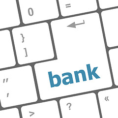 Image showing bank word on keyboard key, notebook computer