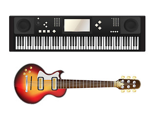 Image showing Electric guitar and synthesizer