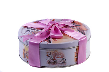 Image showing Gift: a beautiful box with the image of winter, decorated with a