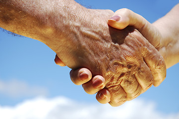 Image showing hand shake in golden shine