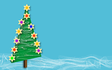 Image showing Christmas tree snow blue copyspace