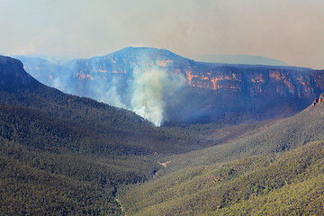 Image showing Fires burning in Grose Valley Blue Mountains