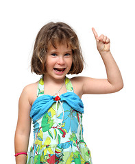 Image showing cute little girl pointing with finger up