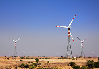 Image showing wind farm - turning windmills in India