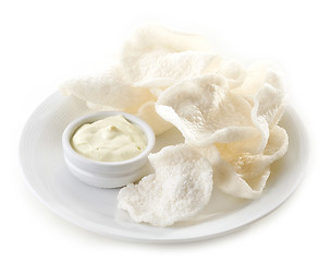 Image showing prawn crackers on white plate