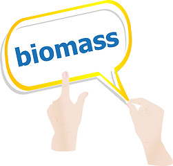 Image showing hands holding abstract cloud with biomass word