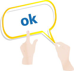 Image showing hands push word ok on speech bubbles