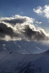 Image showing Evening mountain and sunlight clouds