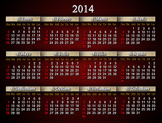 Image showing beautiful claret calendar for 2014 year in Spanish