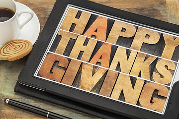 Image showing Happy Thanksgiving on digital tablet