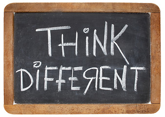 Image showing think different on blackboard