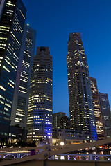 Image showing Singapore downtown skyscrapers at evening