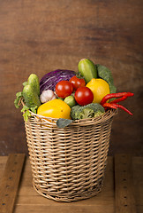 Image showing Healthy Organic Vegetables on a Wooden Background
