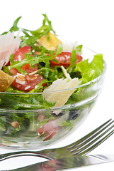 Image showing fresh tomatoes, arugula, parmesan, raisin and croutons