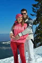 Image showing Young Couple In Winter  Snow Scene