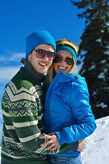 Image showing Young Couple In Winter  Snow Scene