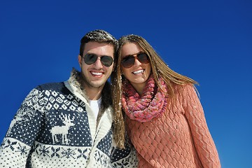 Image showing Young Couple In Winter  Snow Scene