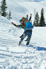 Image showing Young Couple In Winter  Snow Scene