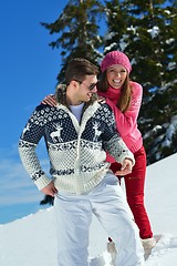 Image showing Young Couple In Winter  Snow Scene